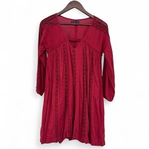 American Eagle Red Flowy Crochet L/S Mini Dress - XS